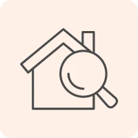 House icon with magnifying glass overlay.