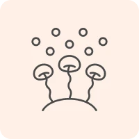 Stylized germ illustration with floating particles.