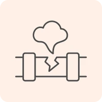 Broken pipe with steam icon illustration.